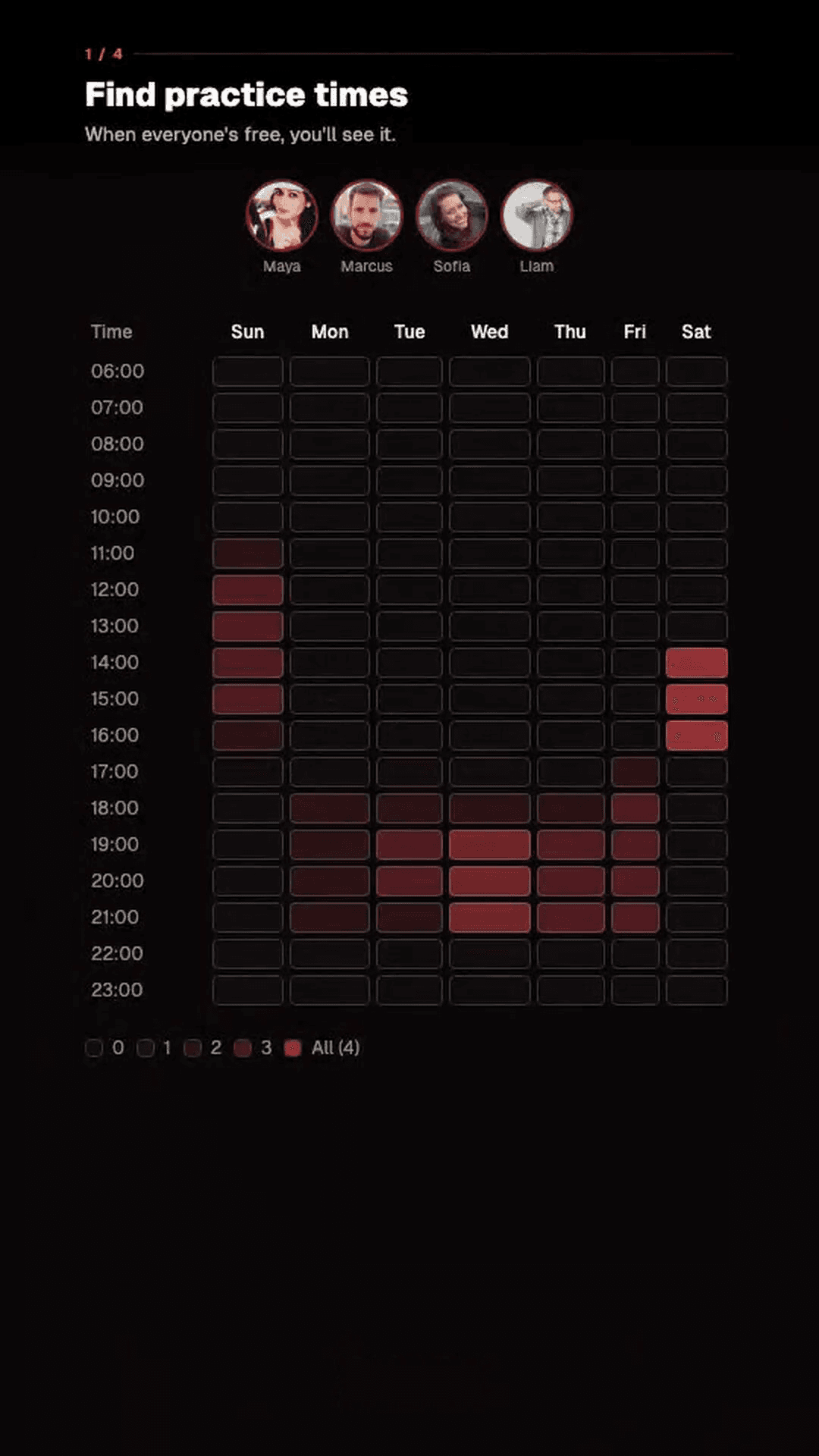 Band scheduler finding practice times when every member is free