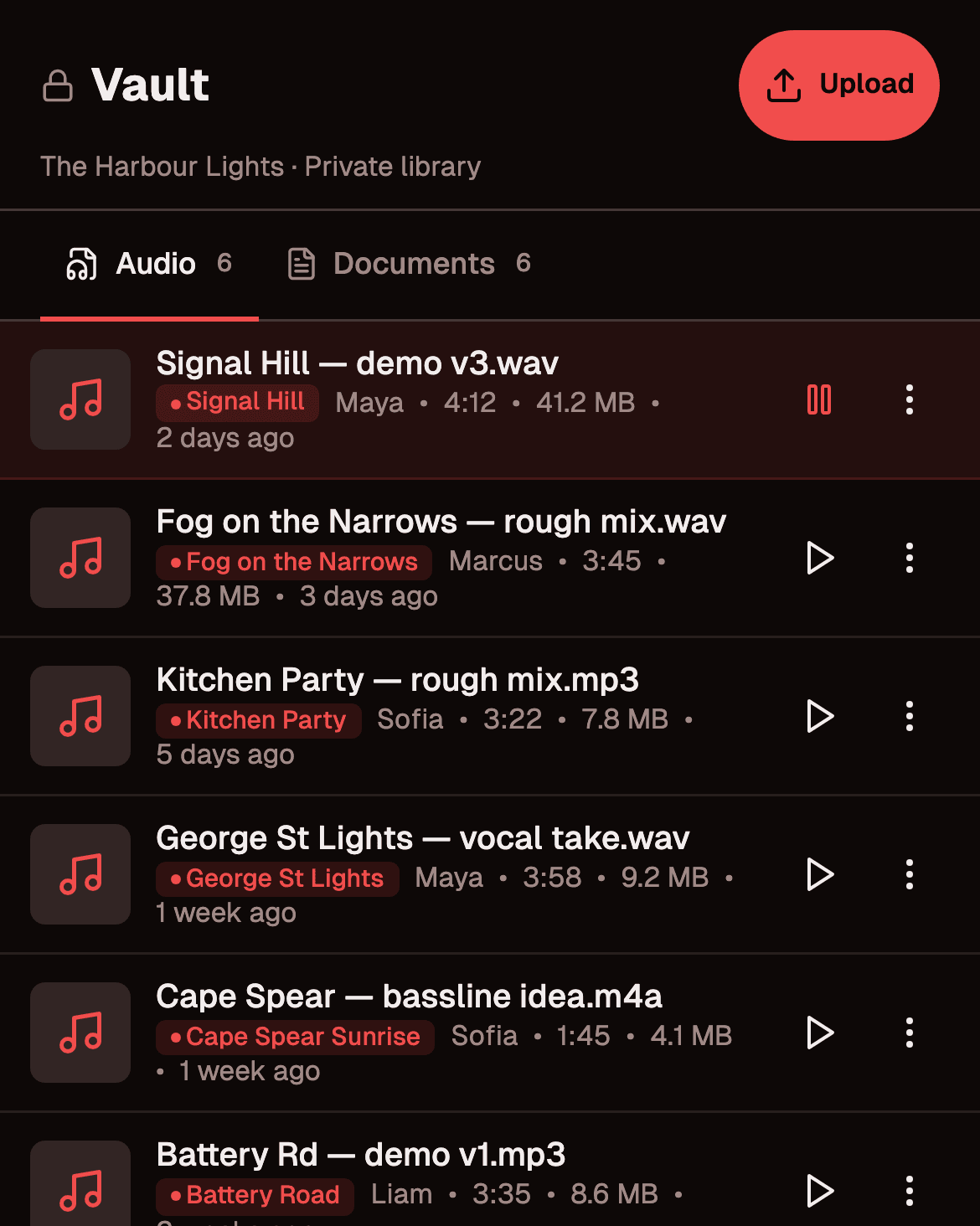 Audio vault with band recordings